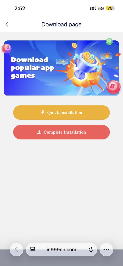 IN999 app download page with install options
